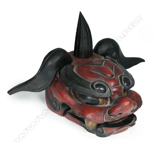 An uncommon old Japanese carved and painted processional dragon head