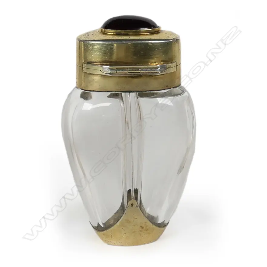 A good late 19thC French Art Nouveau silver gilt and glass twin compartment scent bottle Image 1++