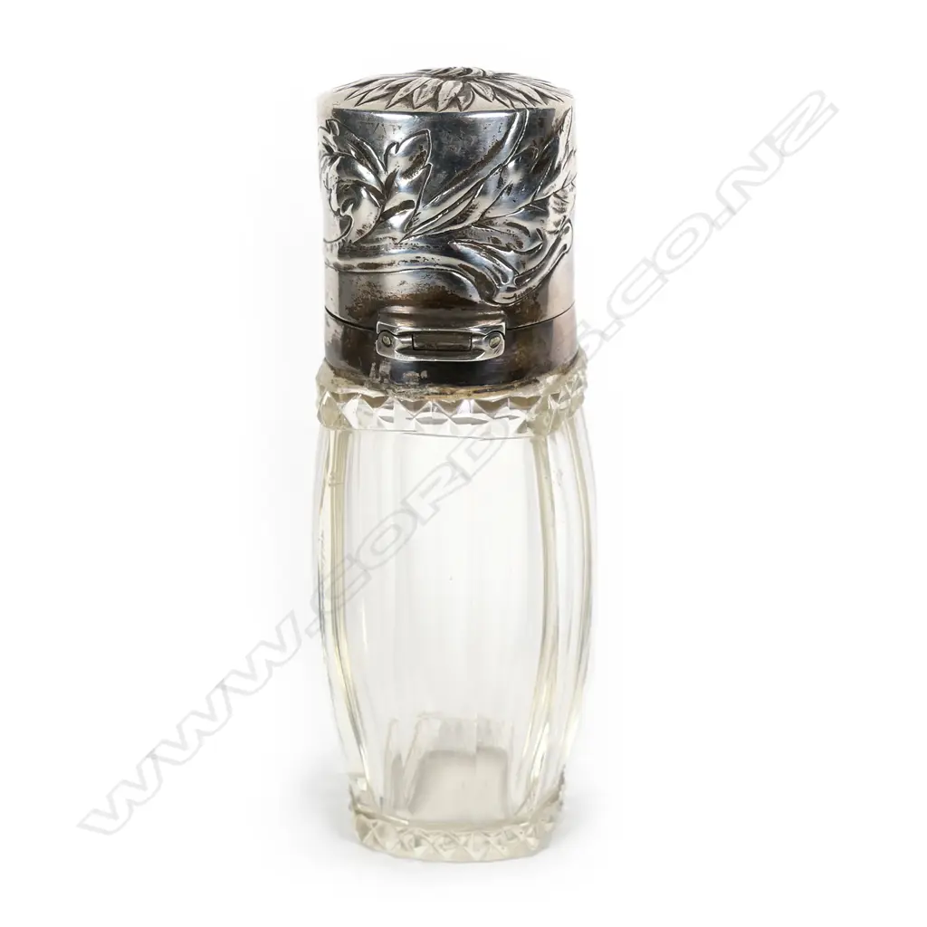 LATE 19thC FRENCH SILVER & GLASS SCENT BOTTLE H.120mm Image 1++