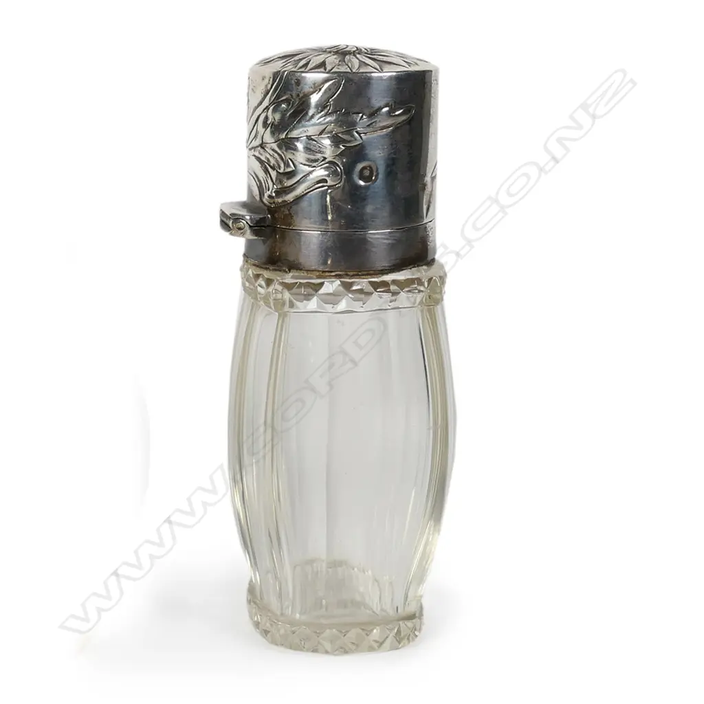 LATE 19thC FRENCH SILVER & GLASS SCENT BOTTLE H.120mm Image 1++