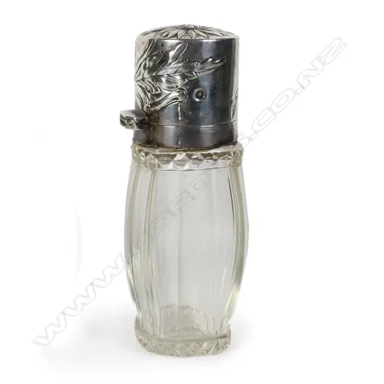 LATE 19thC FRENCH SILVER & GLASS SCENT BOTTLE H.120mm