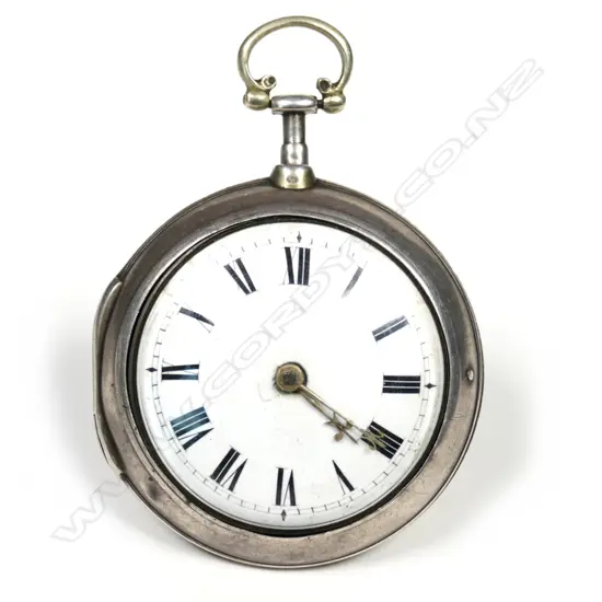 A George III silver pair cased pocket watch