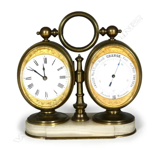 A combination desk top clock-barometer