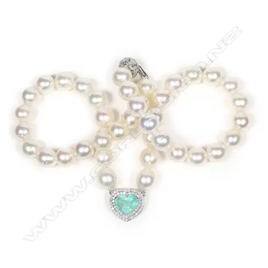 A pearl emerald and diamond necklace