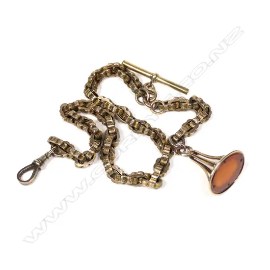 9CT ALBERT CHAIN WITH 15CT FOB SEAL. 41.3G