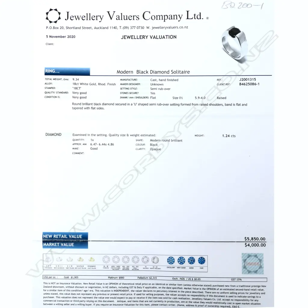 An 18ct white gold black diamond solitaire ring Image 1++