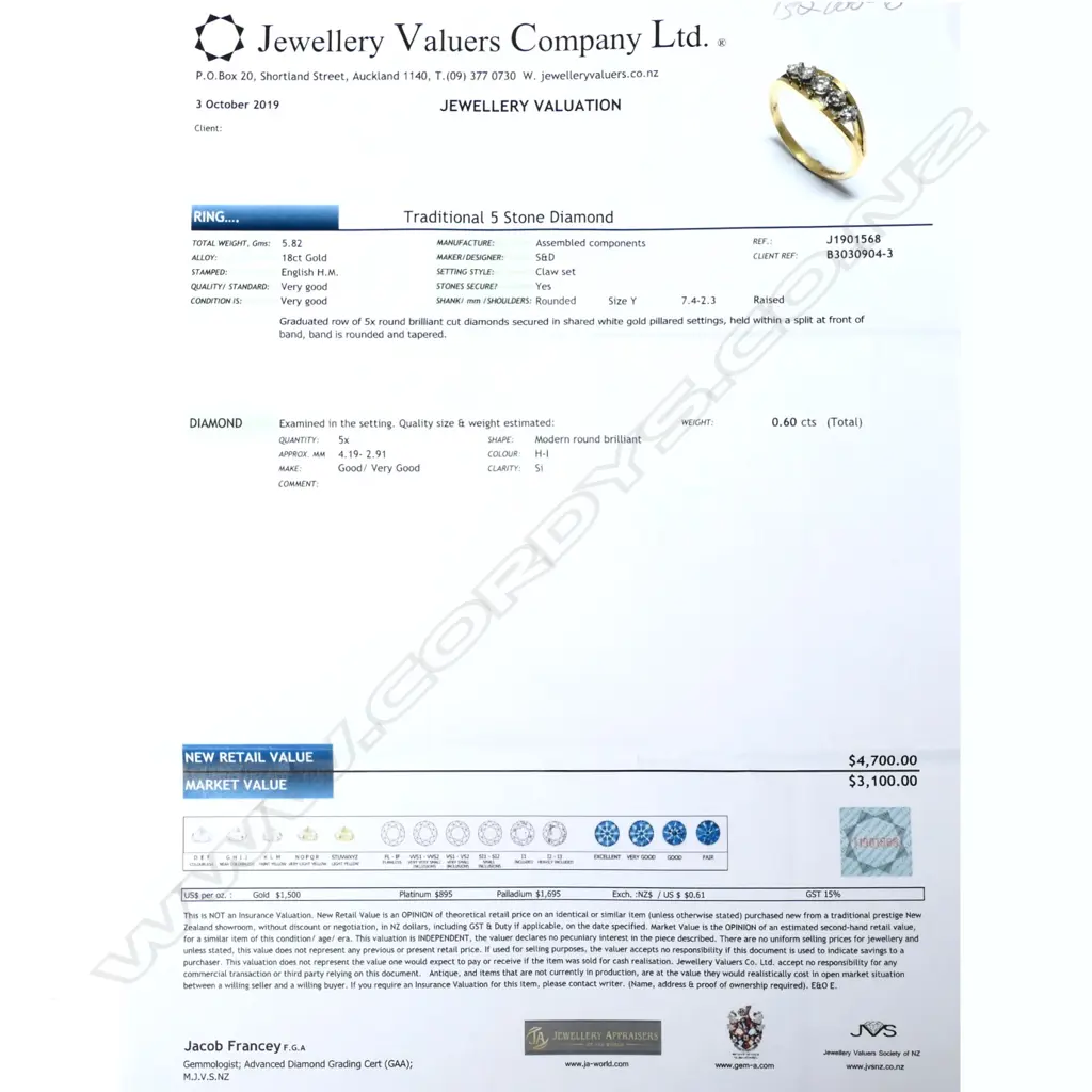 An 18ct yellow gold and five stone diamond ring Image 1++