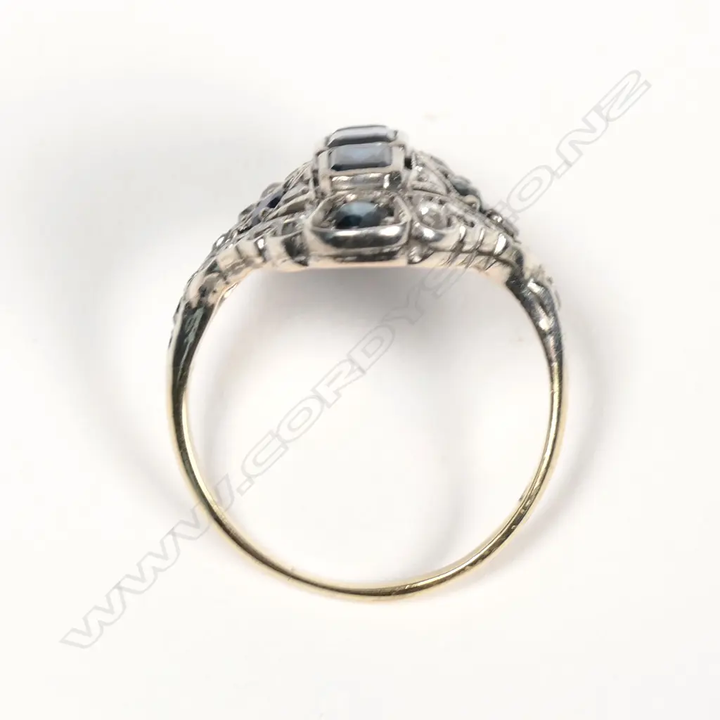 An 18ct white gold Art Deco diamond and sapphire ring Image 1++