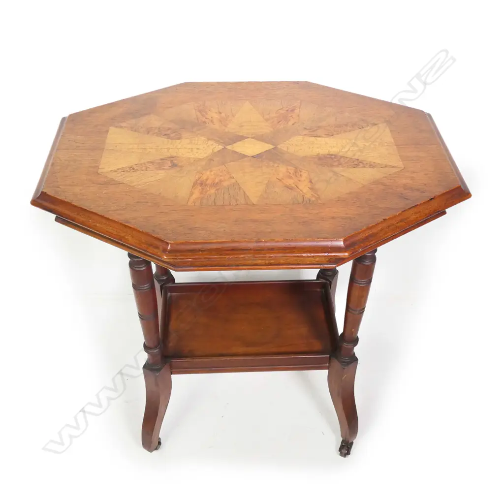 A c.1910 NZ inlaid octagonal side table Image 1++