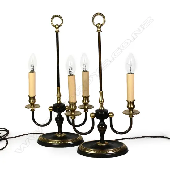 A pair of American Federal-style twin branch table lamps