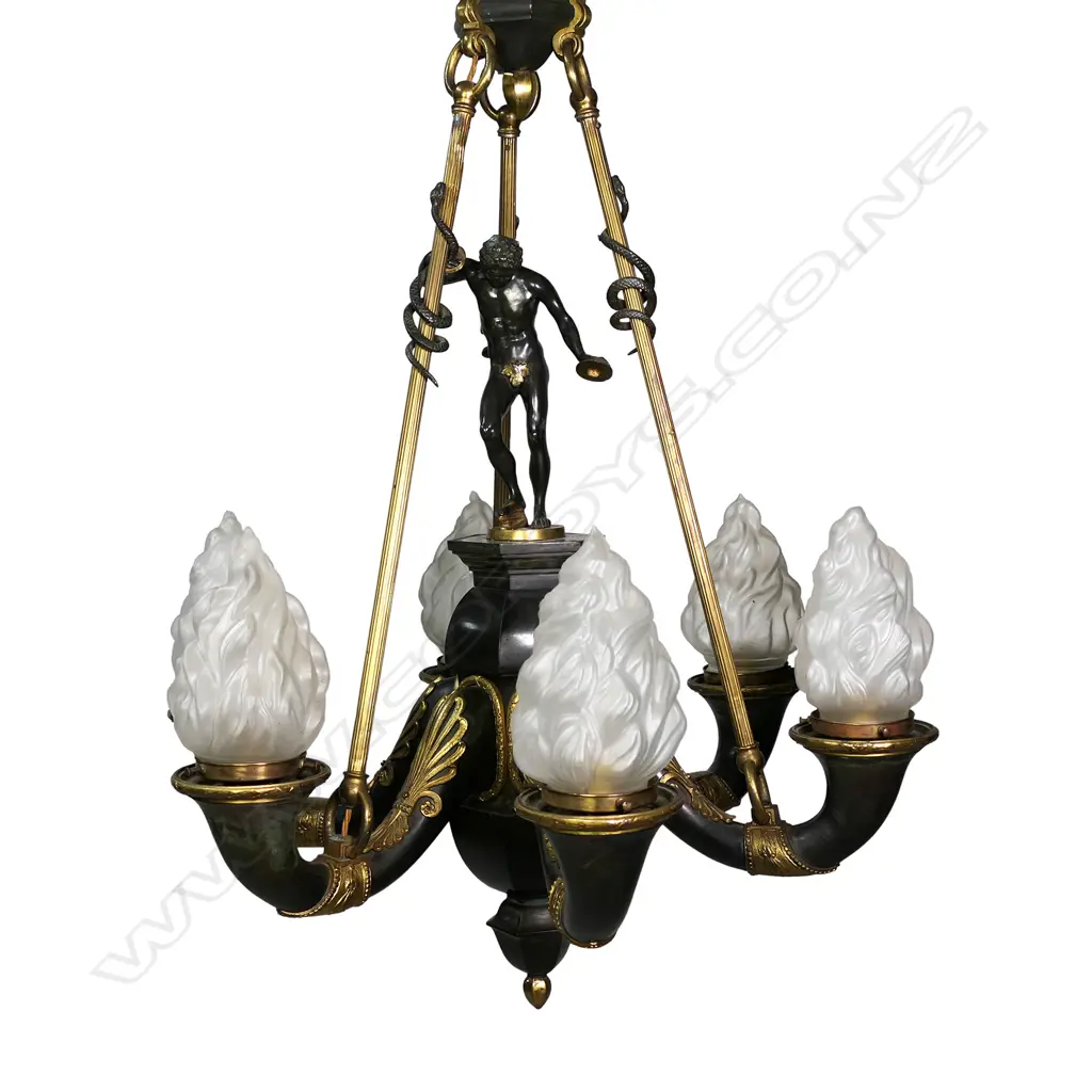 A French Empire-style bronze and ormolu chandelier Image 1++