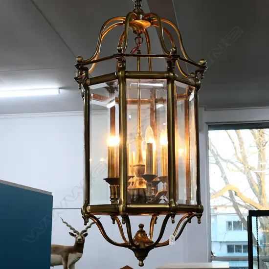 A large French brass 18thC lantern style ceiling light
