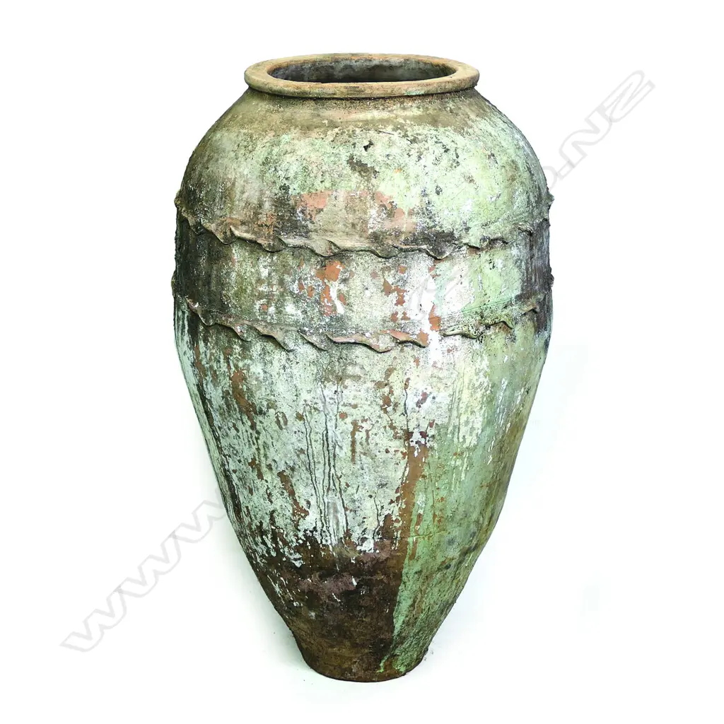 An old European terracotta tall olive oil storage jar Image 1++