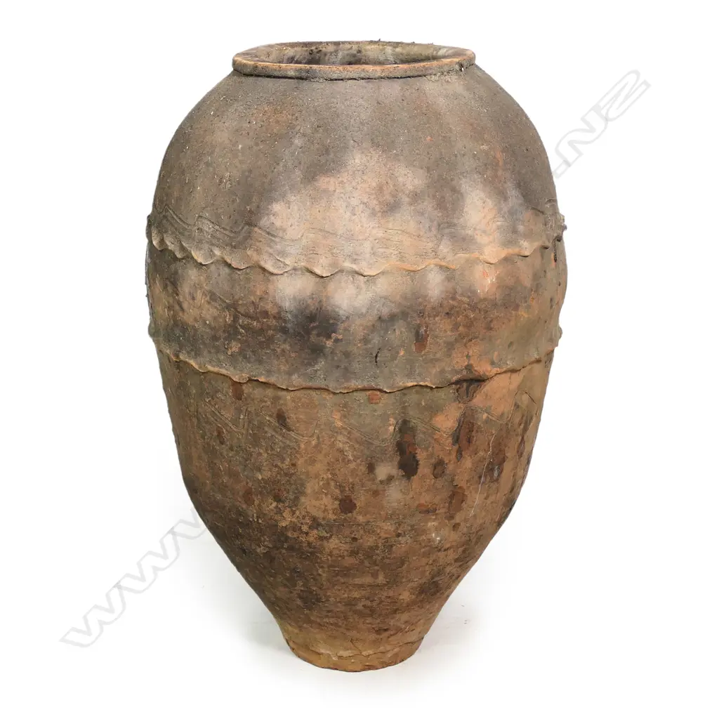 An old European terracotta tall olive oil storage jar Image 1++
