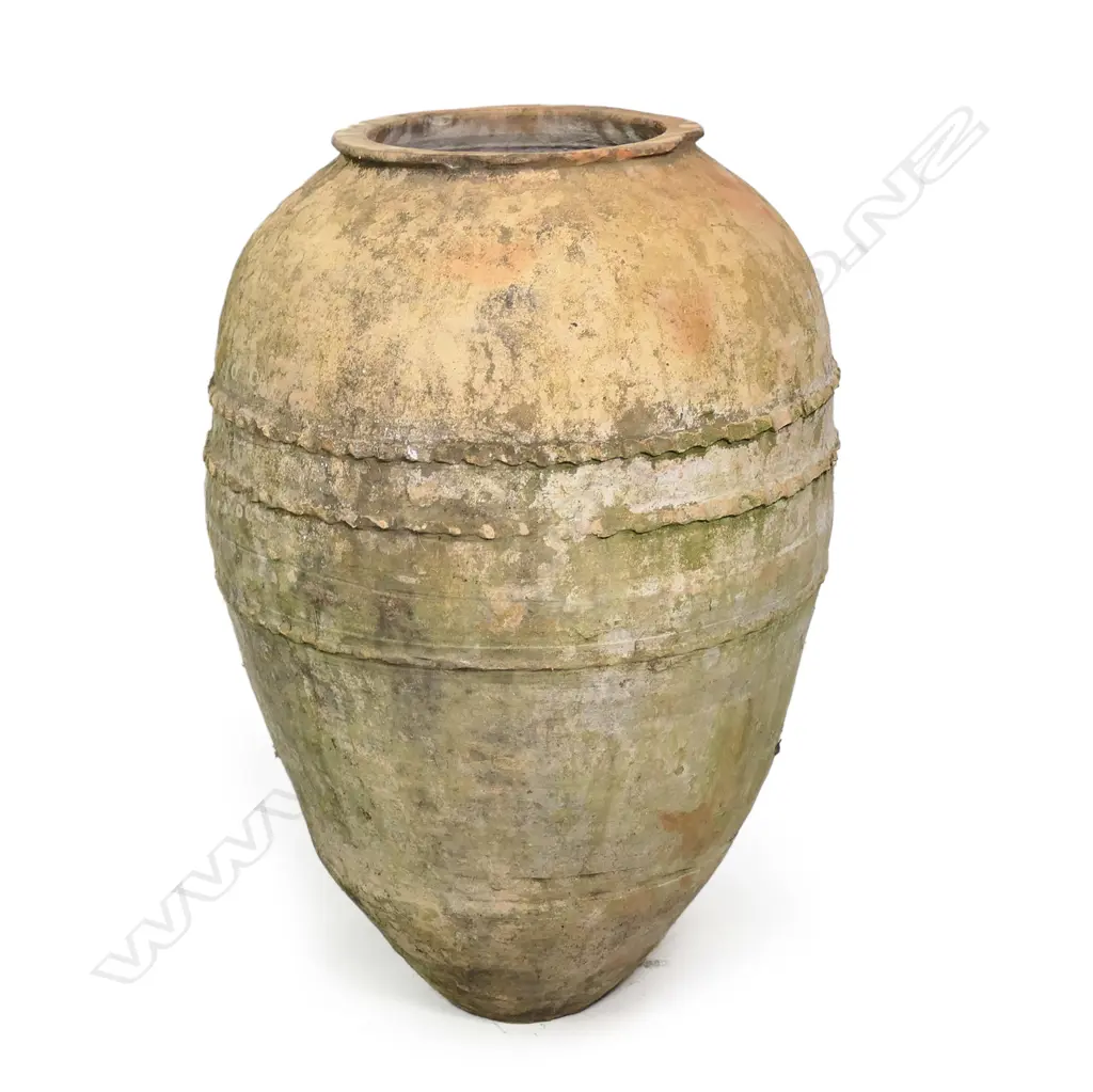 An old European terracotta tall olive oil storage jar Image 1++