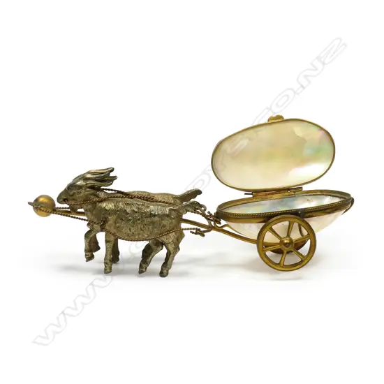 An Edwardian gilt metal and mother-of-pearl novelty thimble holder