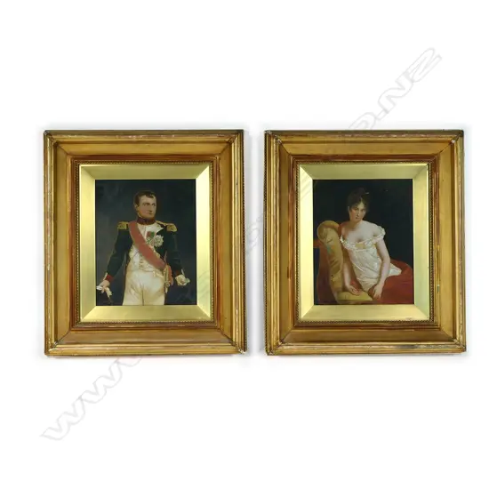 Two 19thC hand-coloured photographic portraits of Napoleon Bonaparte and Empress Josephine of France