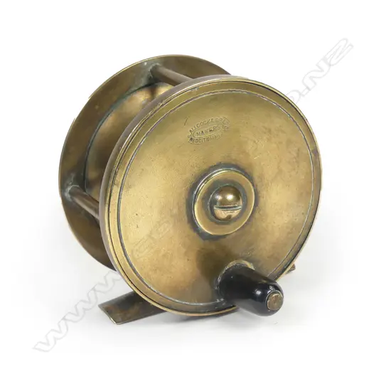 A vintage 2½" brass trout reel by S. Allcock & Co Ltd