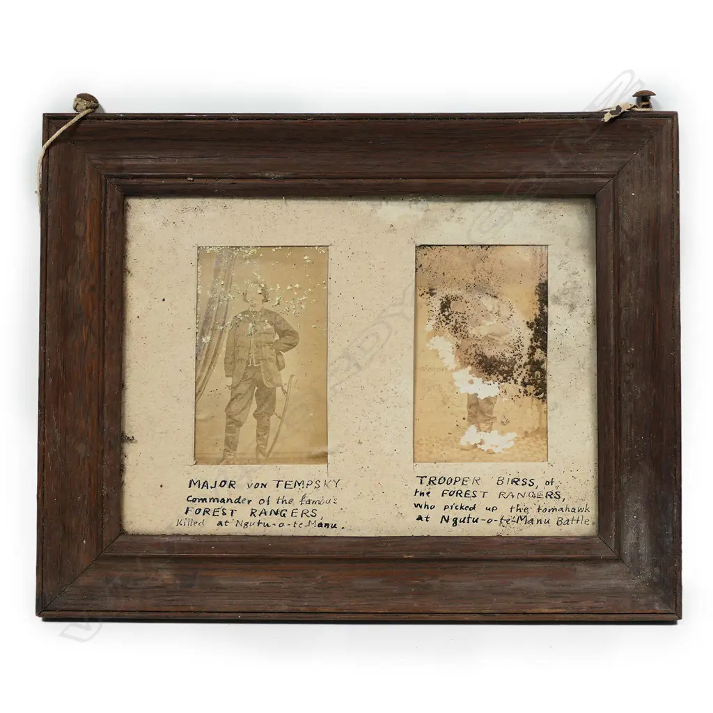 A New Zealand Land Wars historical tomahawk souvenired by William Birss together with von Tempsky and Birss photographs Image 1++