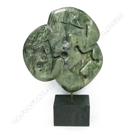 A contemporary modernist inanga pounamu sculpture by Kelvyn Anderson