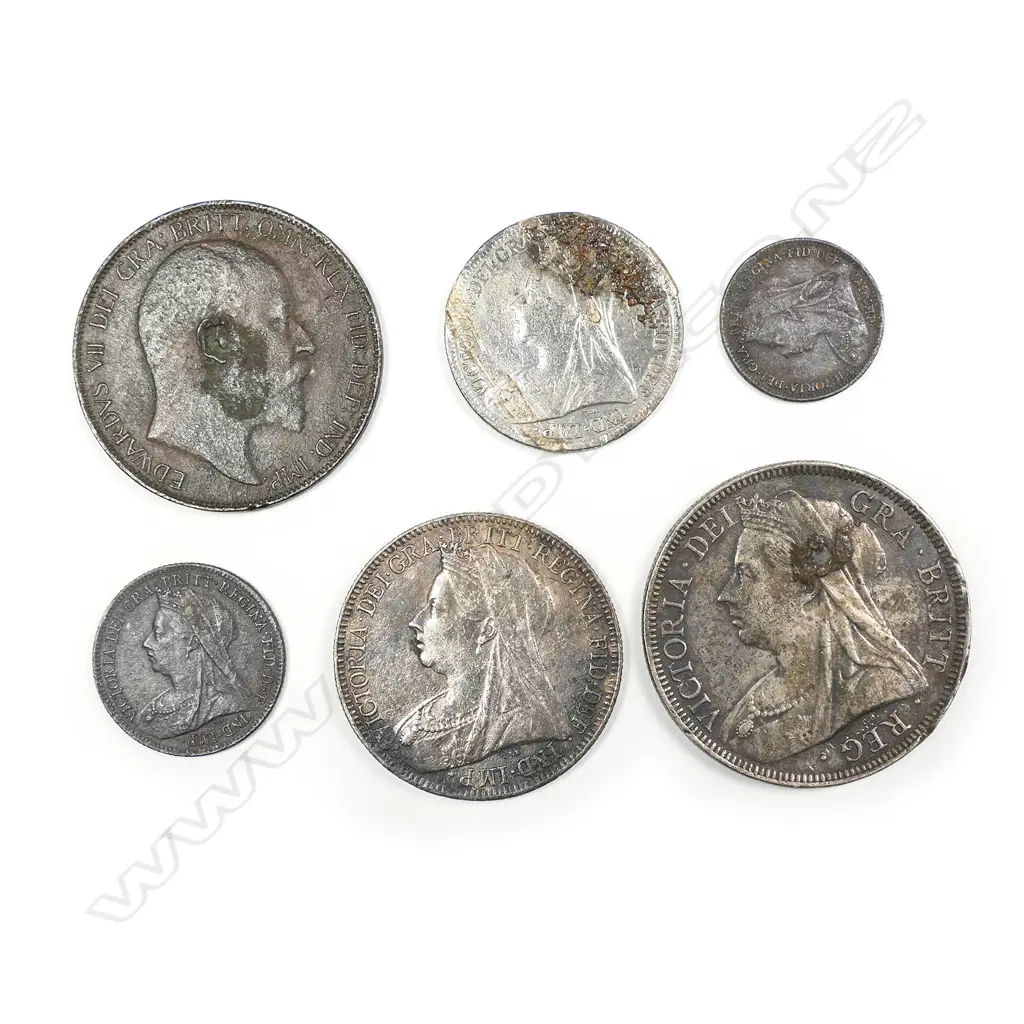 A set of five coins from the wreck of the SS Elingamite Image 1++