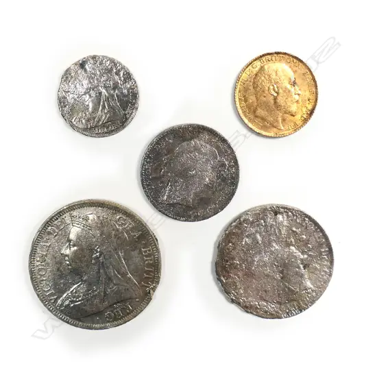 A set of five coins from the wreck of the SS Elingamite