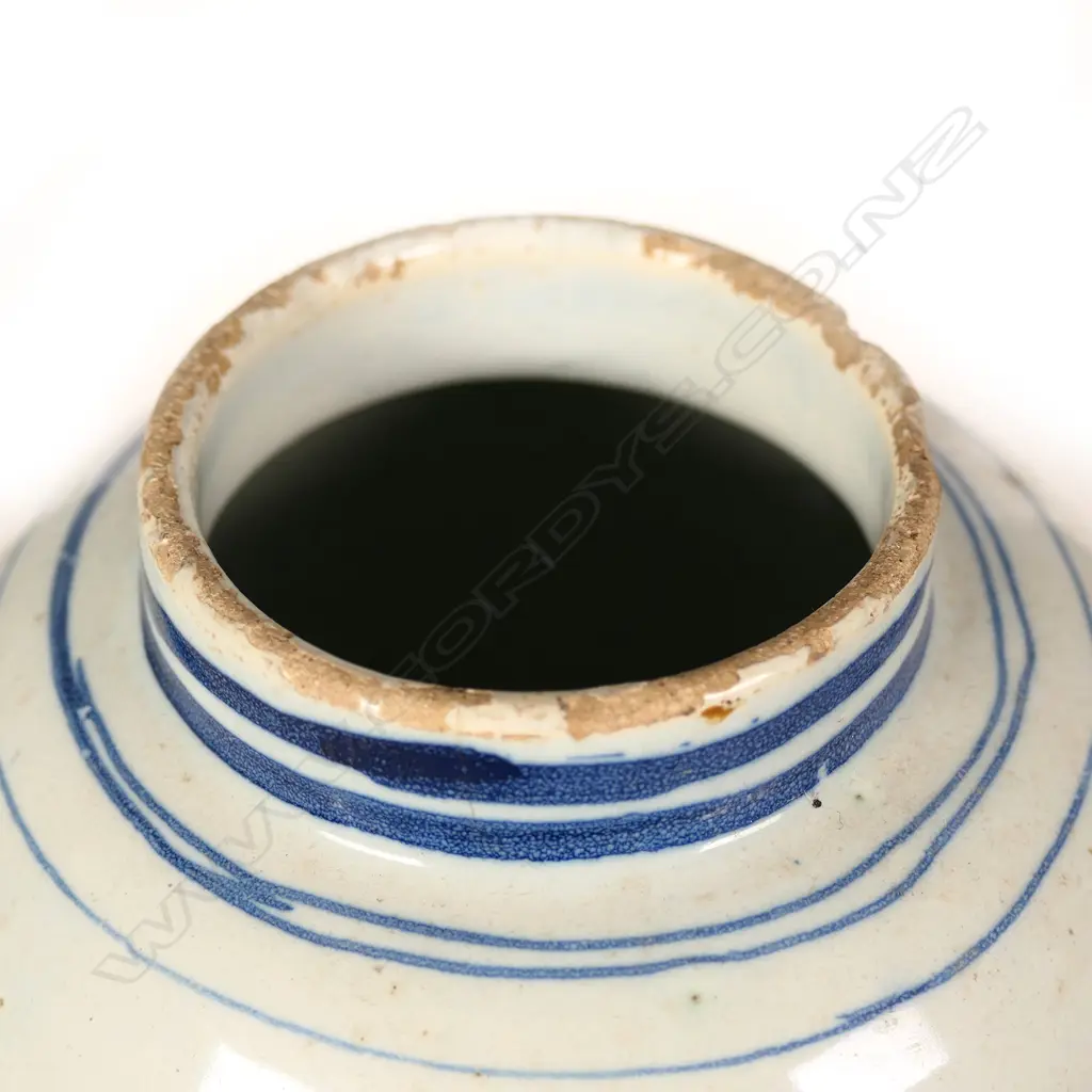 An 18thC Dutch Delft tin glaze blue and white ovoid vase Image 1++