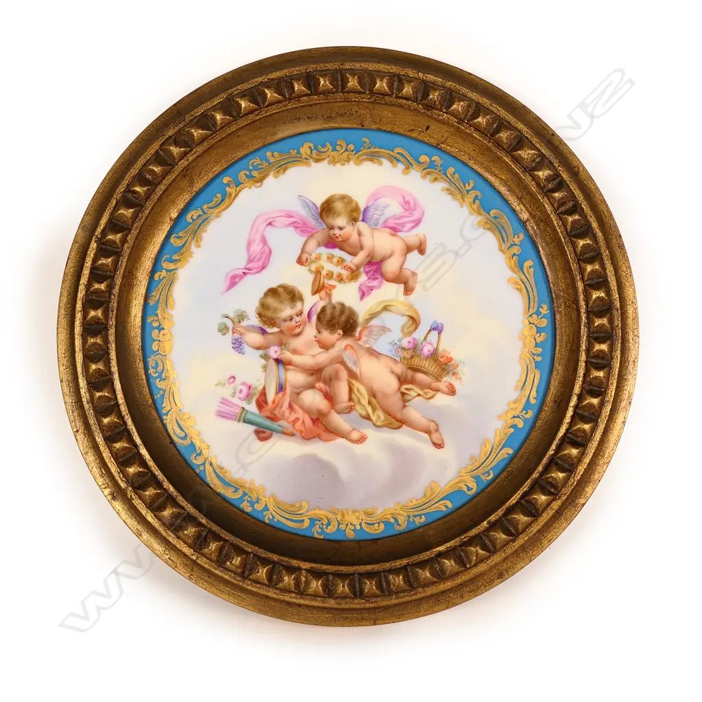 A 19thC Sèvres style porcelain cherub plaque Image 1++