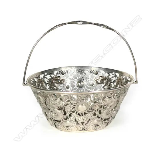 A late 19thc Chinese silver basket