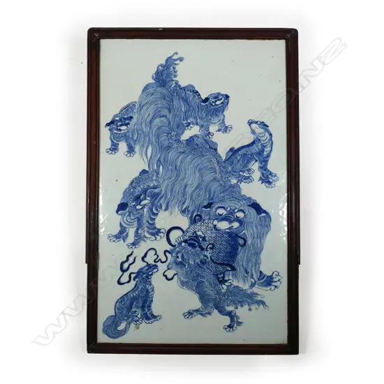 An old Chinese blue and white porcelain panel