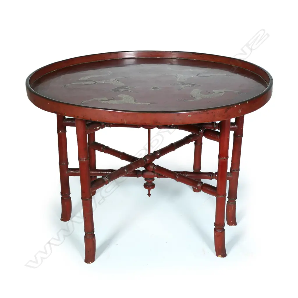 A c.1900 Japanese red lacquer folding base table Image 1++