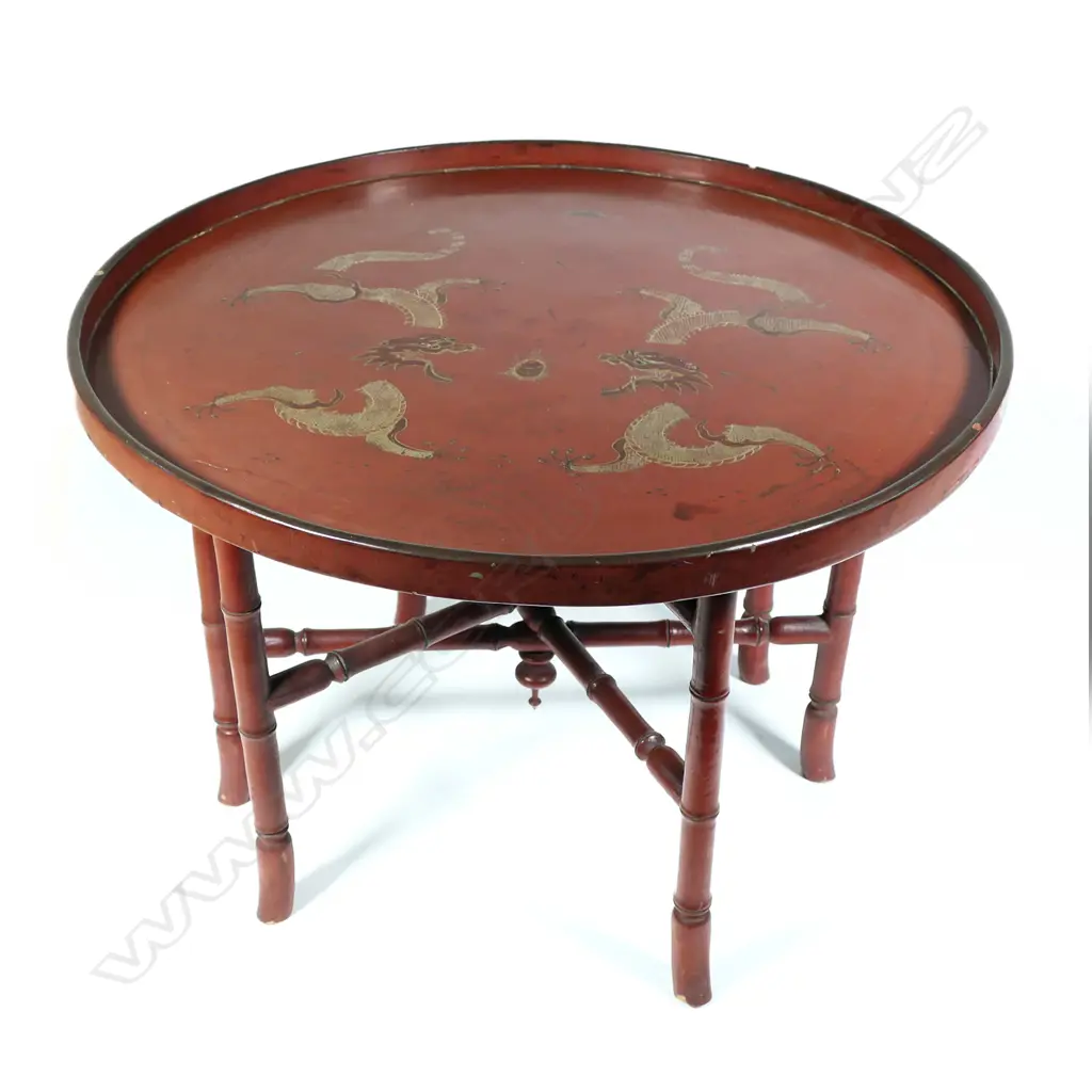 A c.1900 Japanese red lacquer folding base table Image 1++