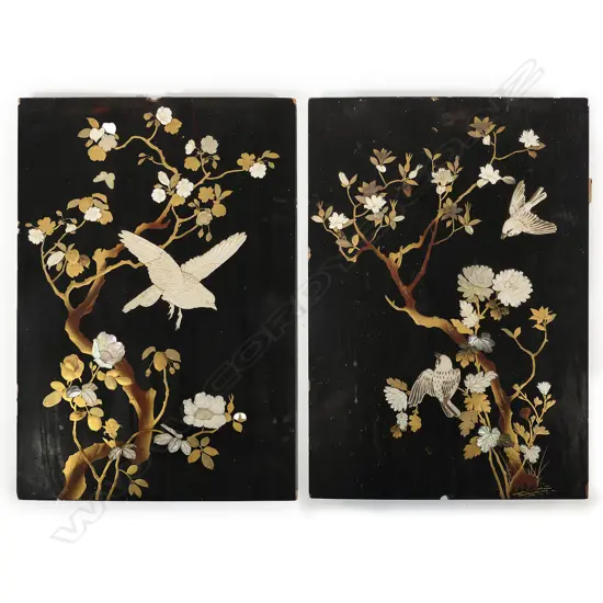 A pair of Japanese inlaid panels