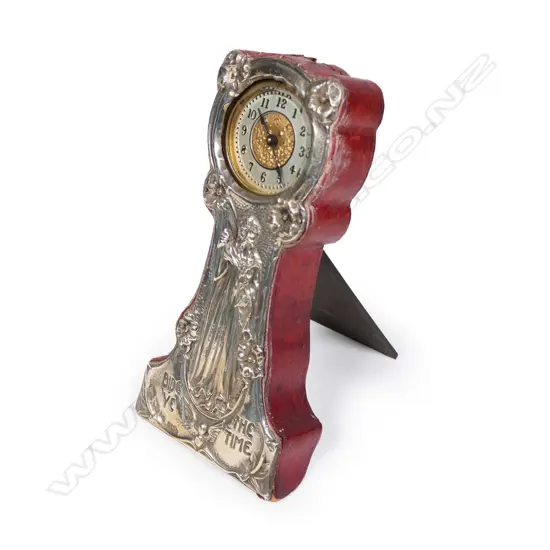 An Edwardian silver Art Nouveau figure embossed desk clock