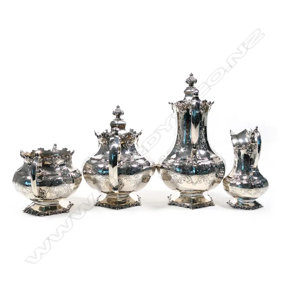 A fine quality early Victorian period four-piece silver tea and coffee service Image 1++