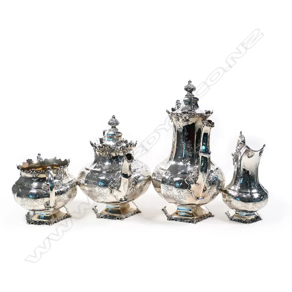 A fine quality early Victorian period four-piece silver tea and coffee service Image 1++