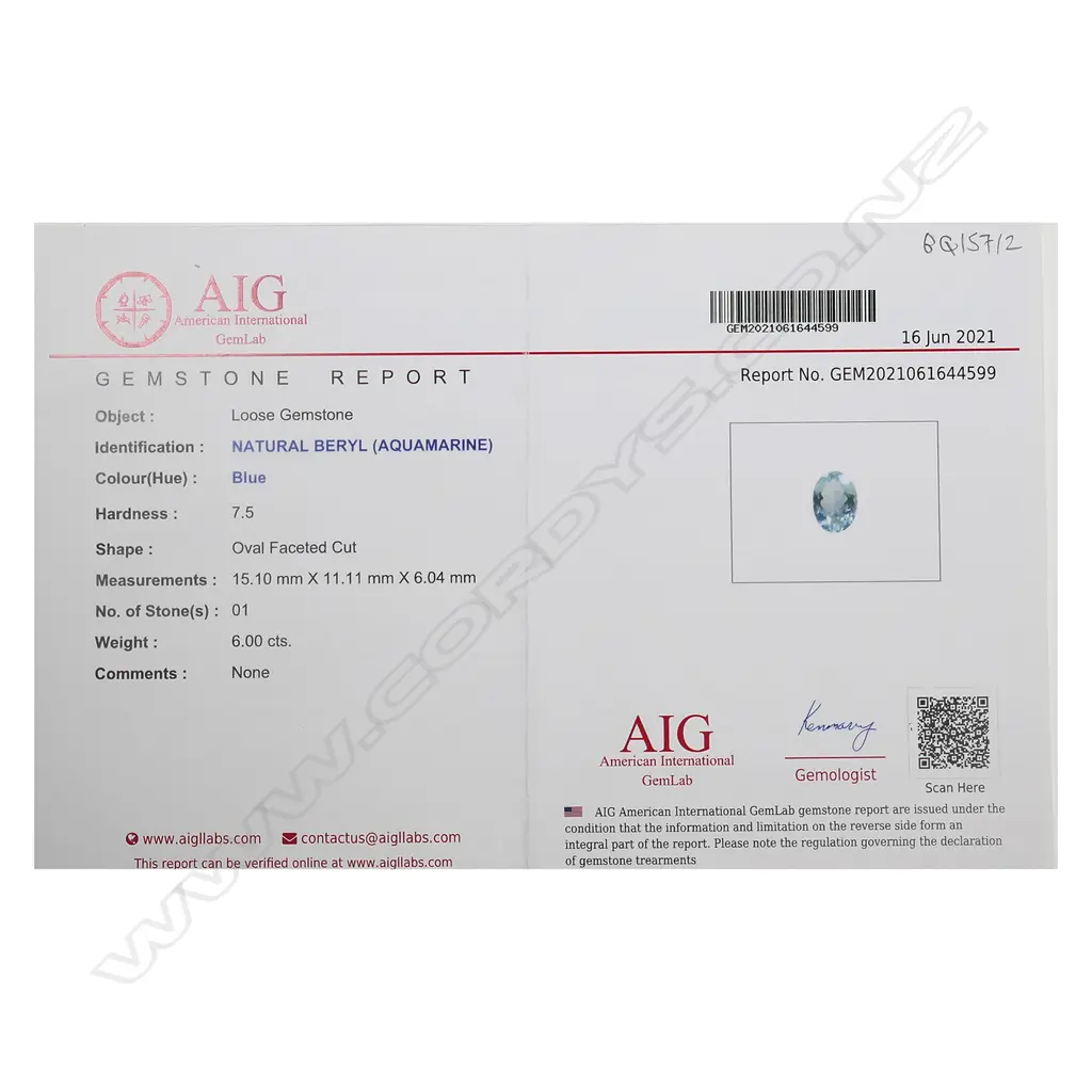 A 6.00ct aquamarine gemstone Image 1++