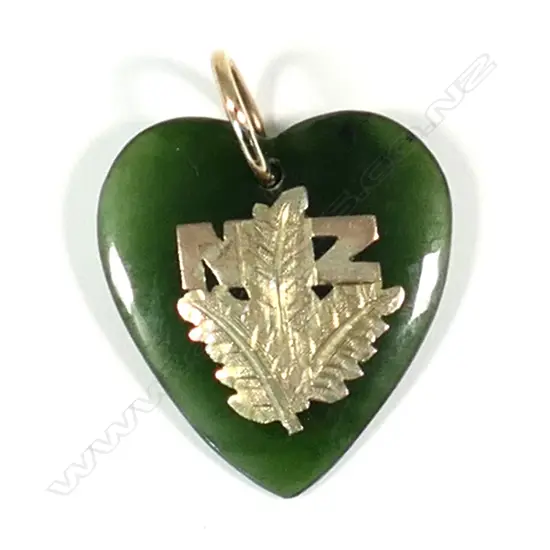 An 'NZ' 9ct gold and pounamu heart pendant