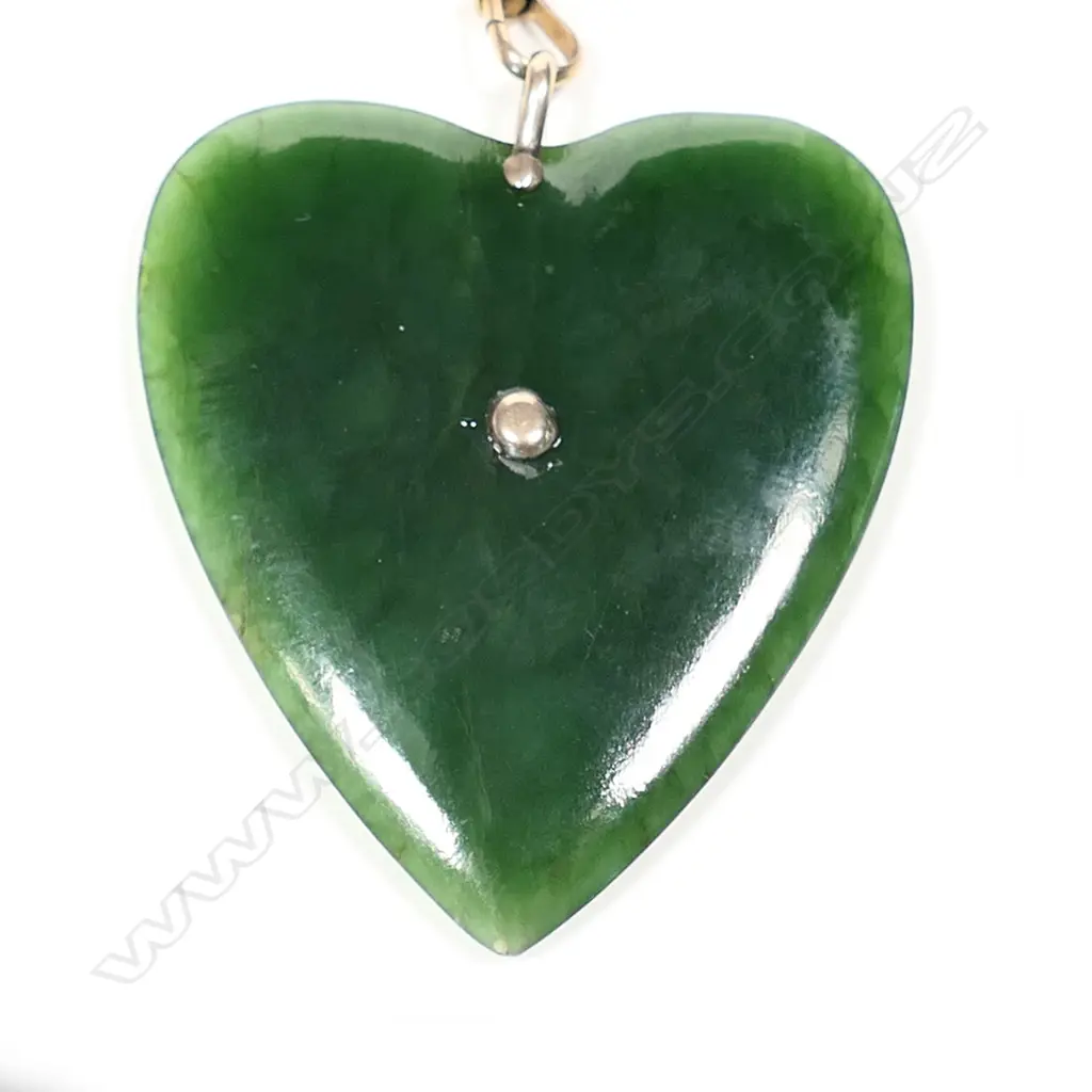 A 9ct rose gold and pounamu fob chain with heart pendant Image 1++