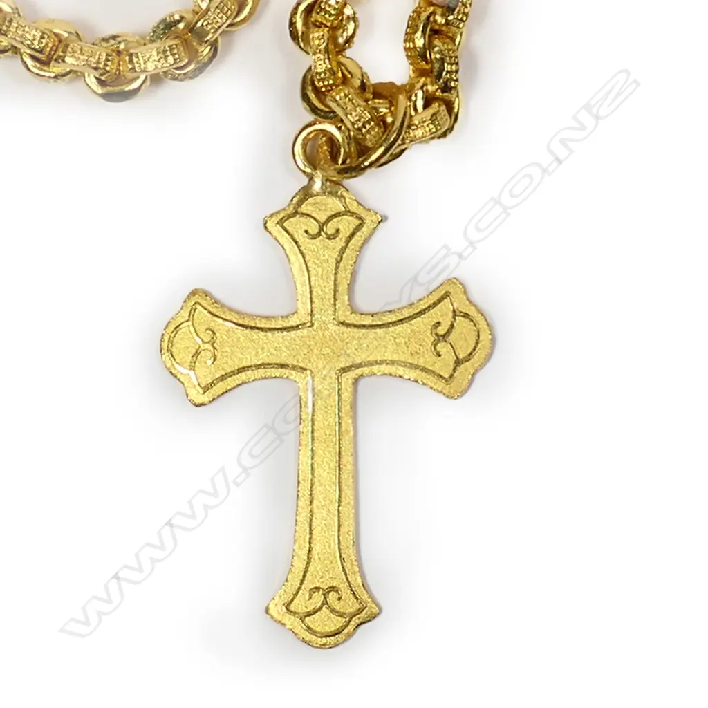 A 24ct bright yellow gold necklace with cross pendant Image 1++