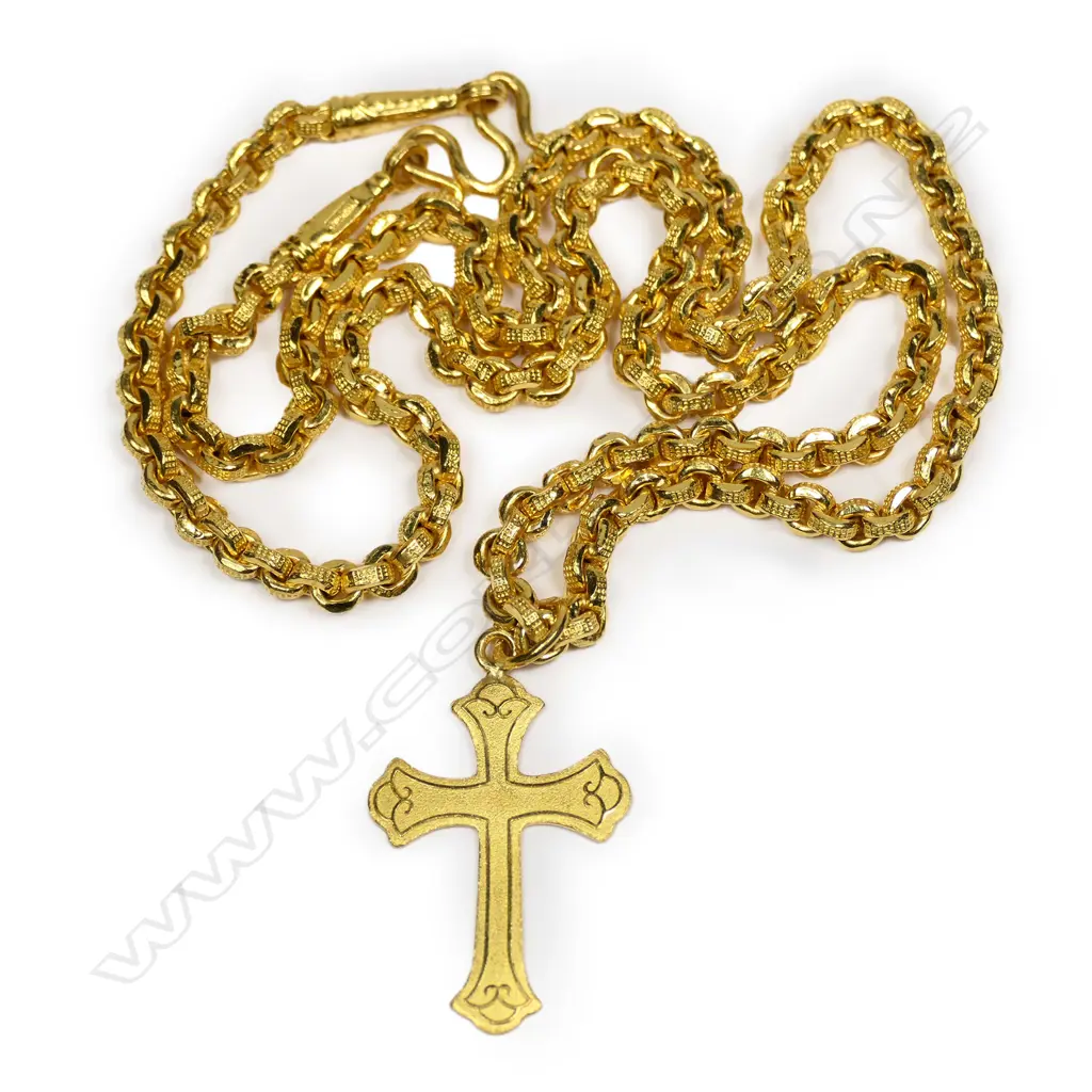 A 24ct bright yellow gold necklace with cross pendant Image 1++