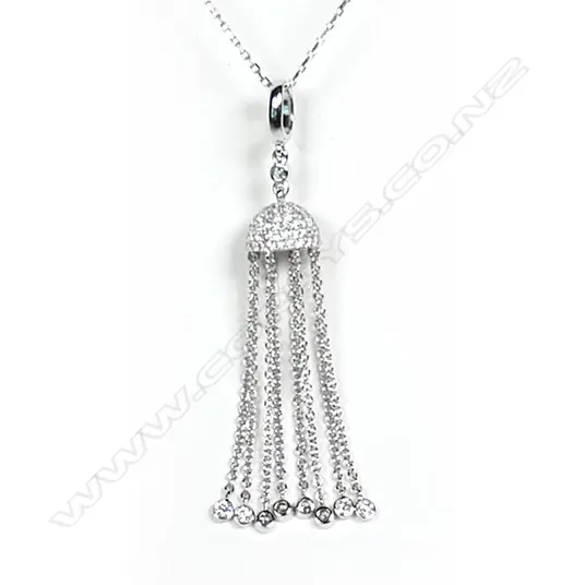 An 18ct white gold and diamond jelly-fish type pendant on chain Image 1++