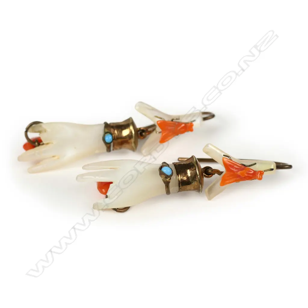 A pair of Victorian coral and mother-of-pearl earrings Image 1++