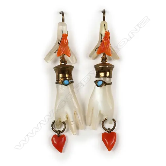 A pair of Victorian coral and mother-of-pearl earrings