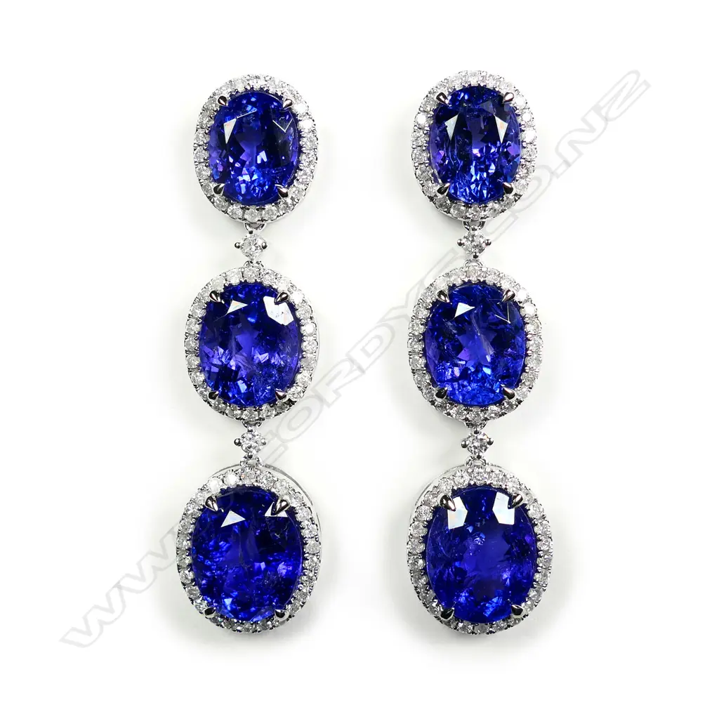 A pair of 14ct white gold tanzanite and diamond Image 1++