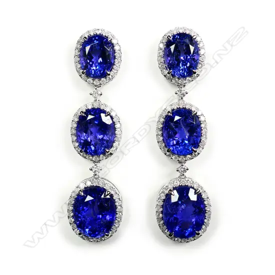 A pair of 14ct white gold tanzanite and diamond