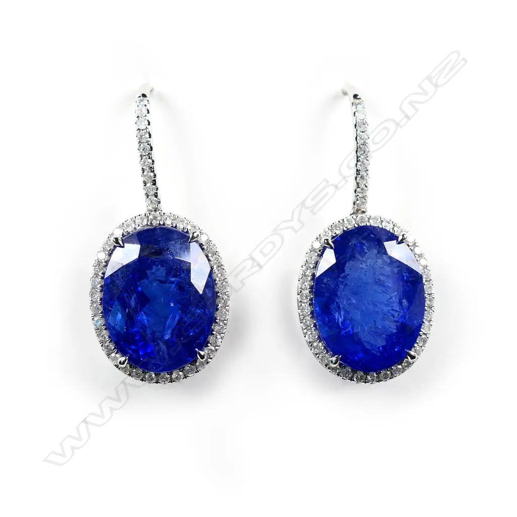 A pair of 14ct white gold tanzanite and diamond earrings Image 1++