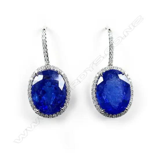 A pair of 14ct white gold tanzanite and diamond earrings