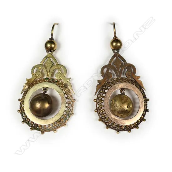 A pair of late 19thC gilded 9ct yellow gold earrings
