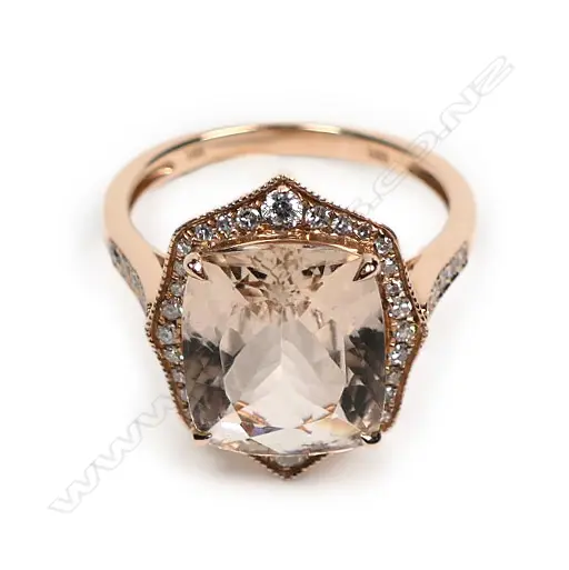 A 14ct rose gold morganite and diamond ring Image 1++